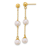 14k Polished 5-6mm Round White Freshwater Cultured 2-Pearl and Chain Dangle Post Earrings